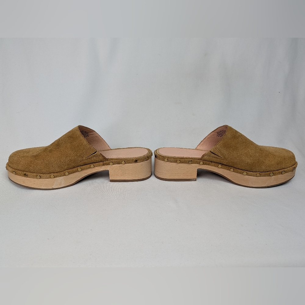 J. Crew Dakota Clogs in Suede Burnished Pecan Studded Leather Wood Sole - Picture 7 of 13